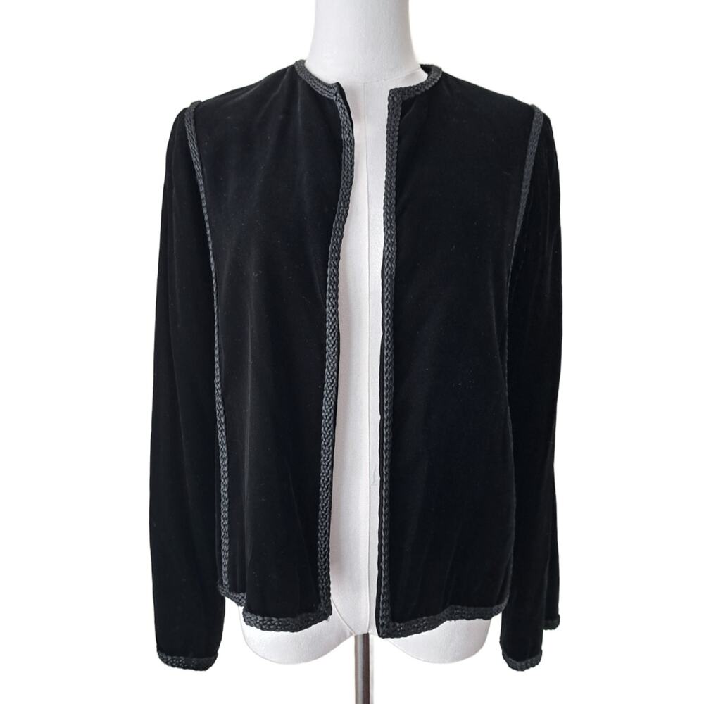 OSCAR de la RENTA Vintage Black Velvet Open Front Evening Topper Jacket Blazer